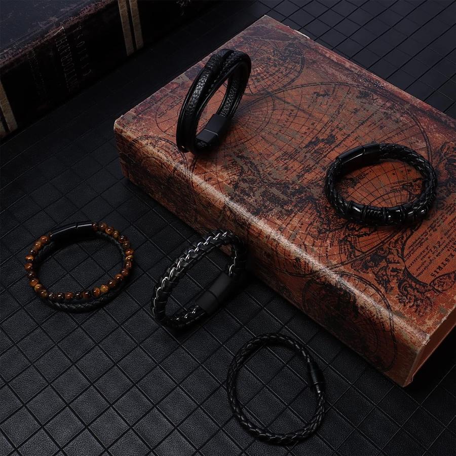 並行輸入品】Jstyle ブラックレザーブレスレット メンズ