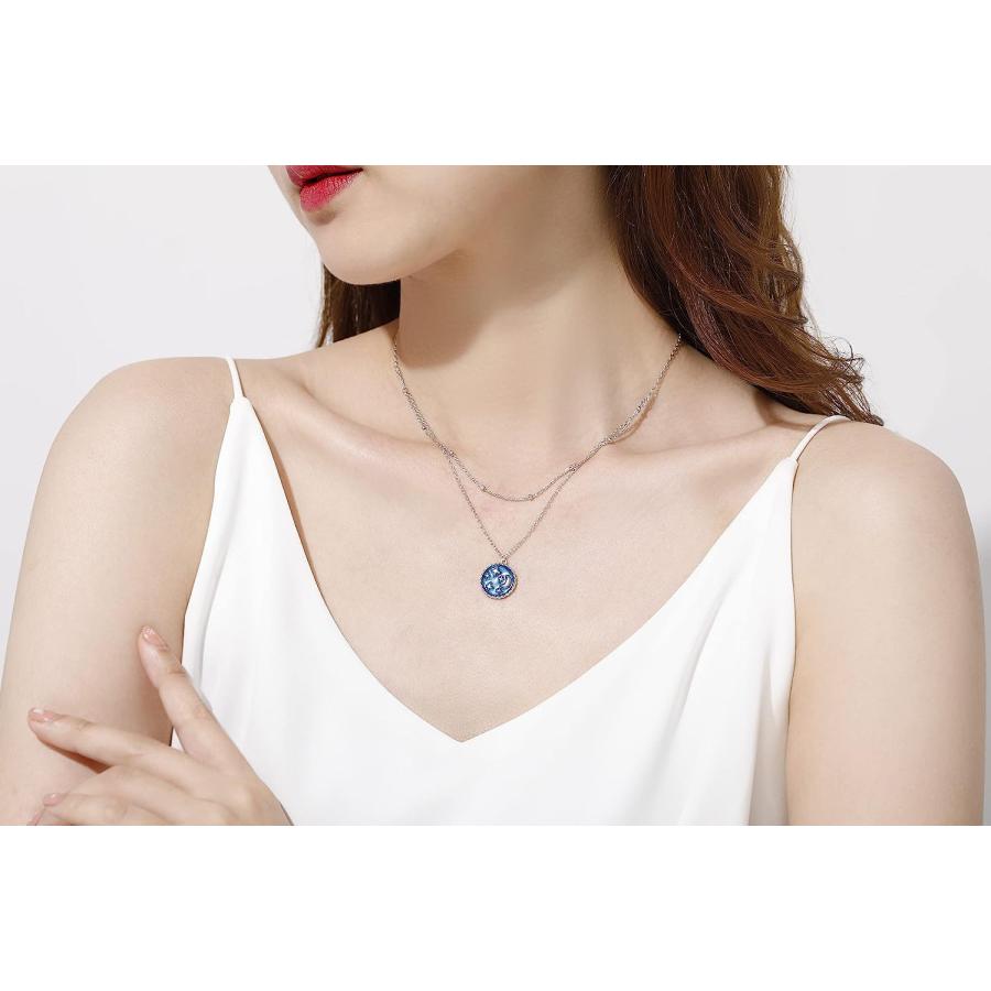 【並行輸入品】Moon Stars Layered Necklace for Women 925 Sterling Silver Blue Ename