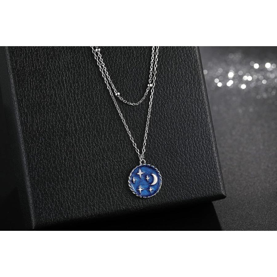 【並行輸入品】Moon Stars Layered Necklace for Women 925 Sterling Silver Blue Ename