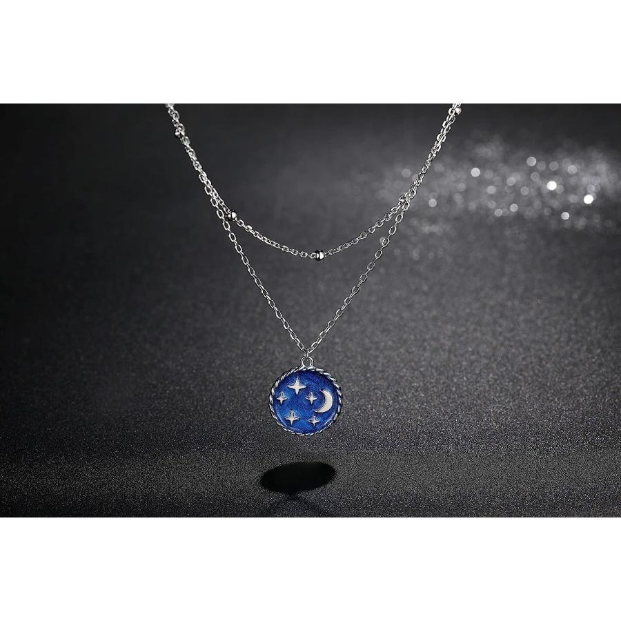 【並行輸入品】Moon Stars Layered Necklace for Women 925 Sterling Silver Blue Ename