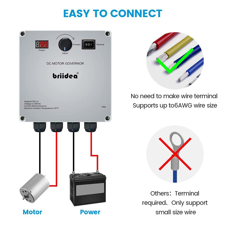 PWM Controller  Briidea DC 12-48V 35A Waterproof Motor Speed Controller with Forward-Brake-Reverse Switch  Adjustable Potentiometer and LED Display｜dep-dreamfactory｜04