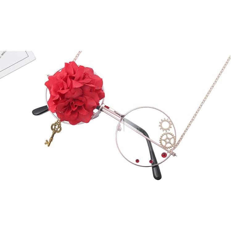 【並行輸入品】Kawaii Glasses with Chain Punk Grunge Round Wire Rose Eyeglasses Lol_4