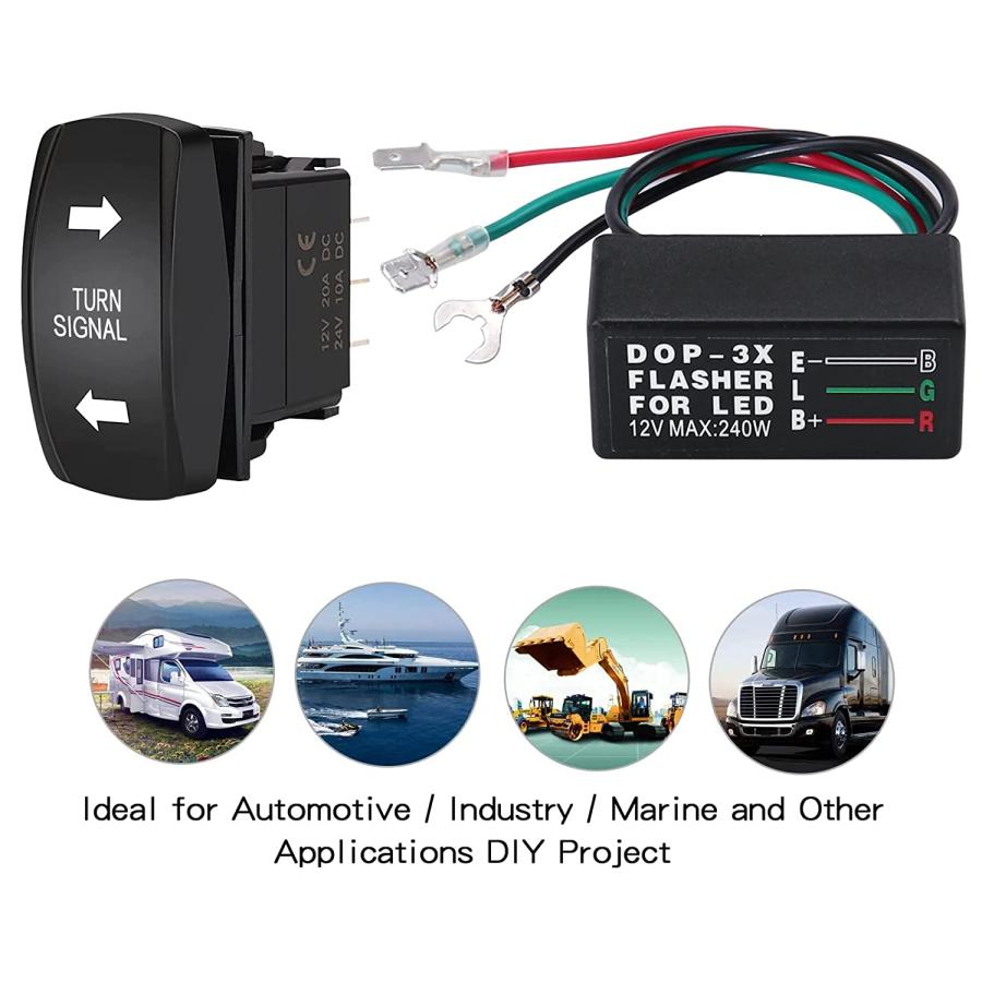 【並行輸入品】VOZINMOST 12V 4Pin Turn Signal Rocker Switch with Flasher Green LEDの画像