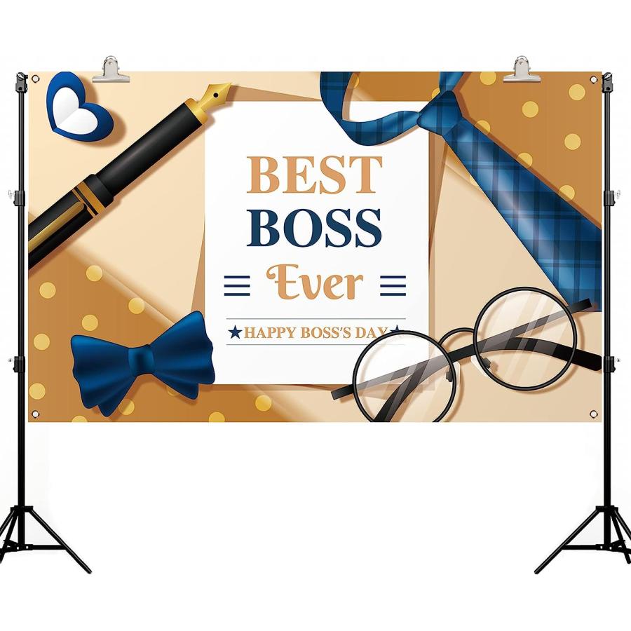 Best　Boss　Ever　Backdrop　Celebration　Happy　Boss's　Pen　Photography　Day　並行輸入品　Office　Decoration　Banner　Tie　Background　Wall