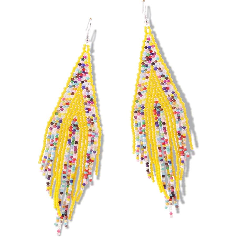 Long Beaded Tassel Earrings Classic Rainbow Striped Beaded Dangle