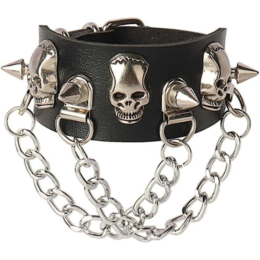 並行輸入品】スパイクスタッズブレスレット ブラックレザー リベット 