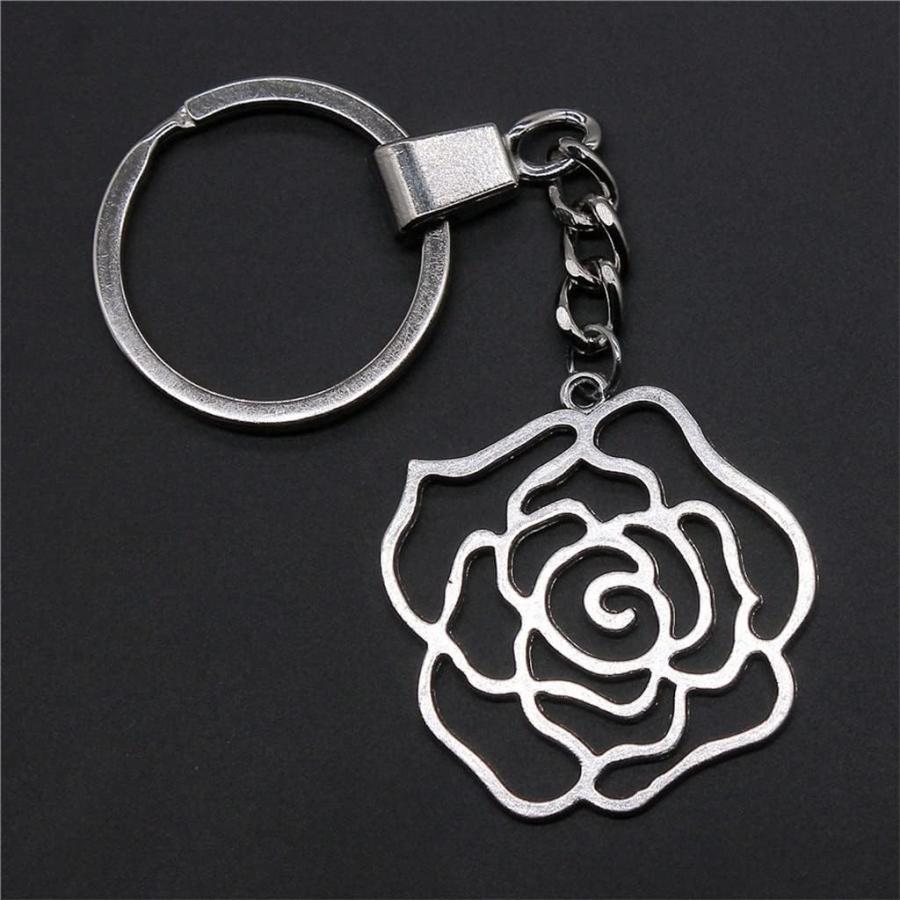 【並行輸入品】HOUKAI Antique Silver Color 37x36mm Hollow Rose Flowers Pendant Keyr_1