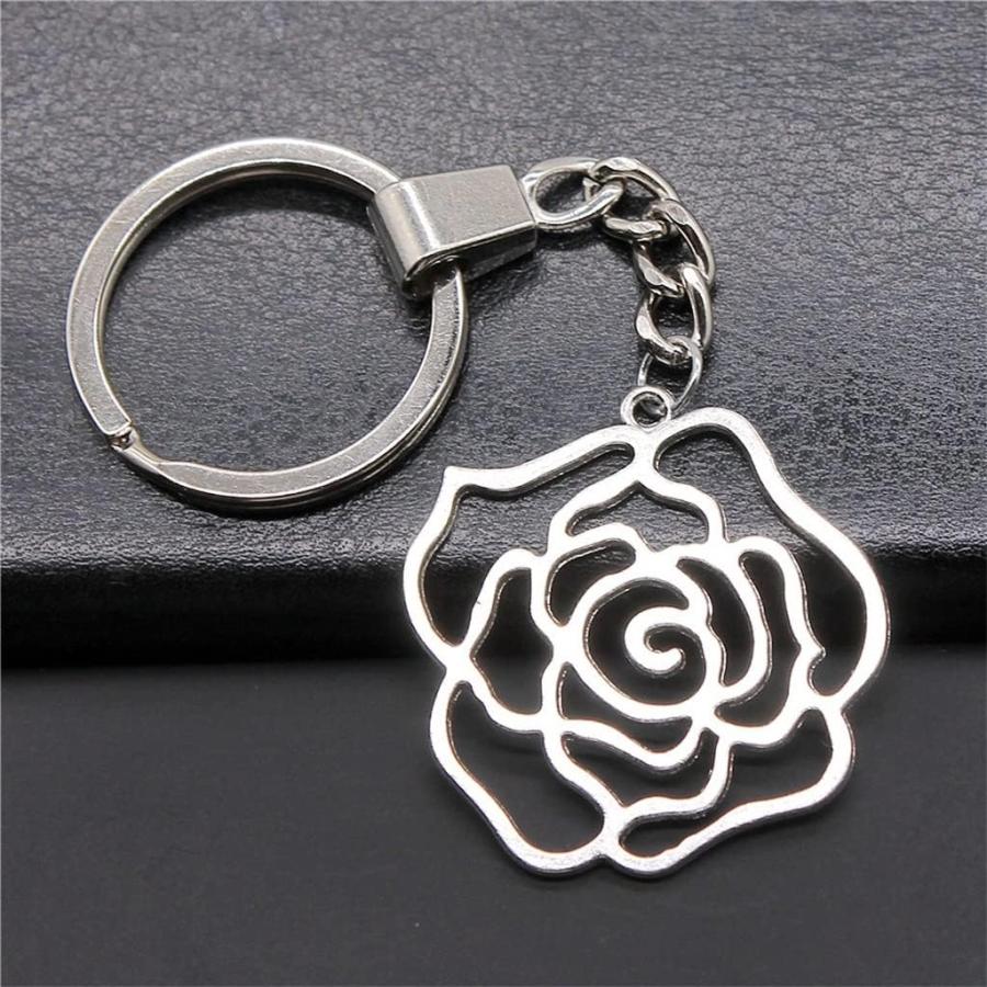 【並行輸入品】HOUKAI Antique Silver Color 37x36mm Hollow Rose Flowers Pendant Keyr_2