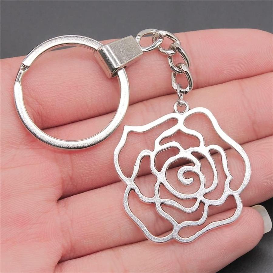【並行輸入品】HOUKAI Antique Silver Color 37x36mm Hollow Rose Flowers Pendant Keyr_3