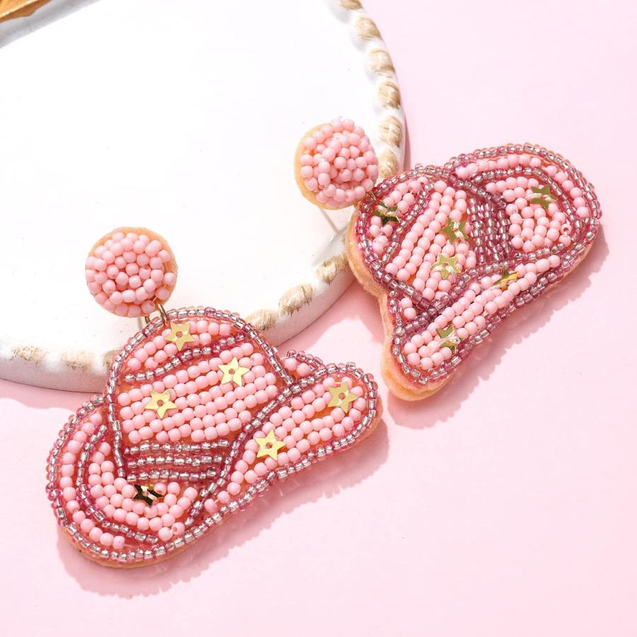 【並行輸入品】Beaded Cowboy Hat Earrings Rhinestone Bride Western Cowgirl Hat Earr_1