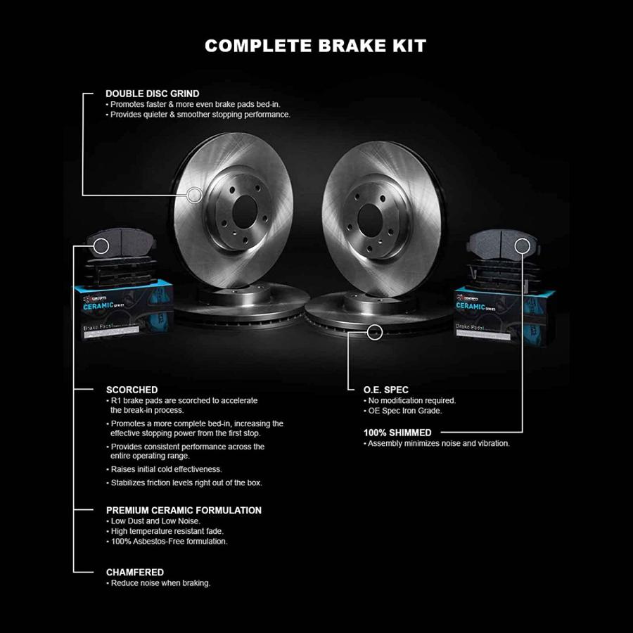 【並行輸入品】R1 Concepts Front Rear Brakes and Rotors Kit |Front Rear Brake Pads|_2