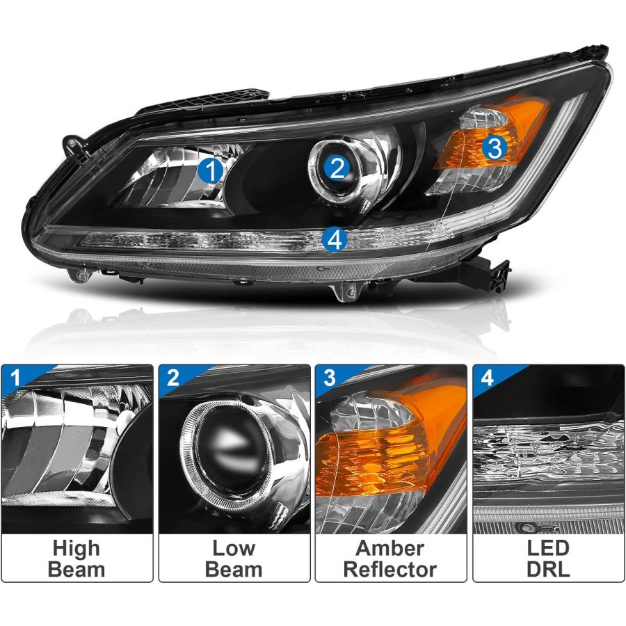 【並行輸入品】Genful LED DRL ヘッドライトアセンブリ 2013-2015 2013 2014 2015 13 14 15 ホンダ アコー