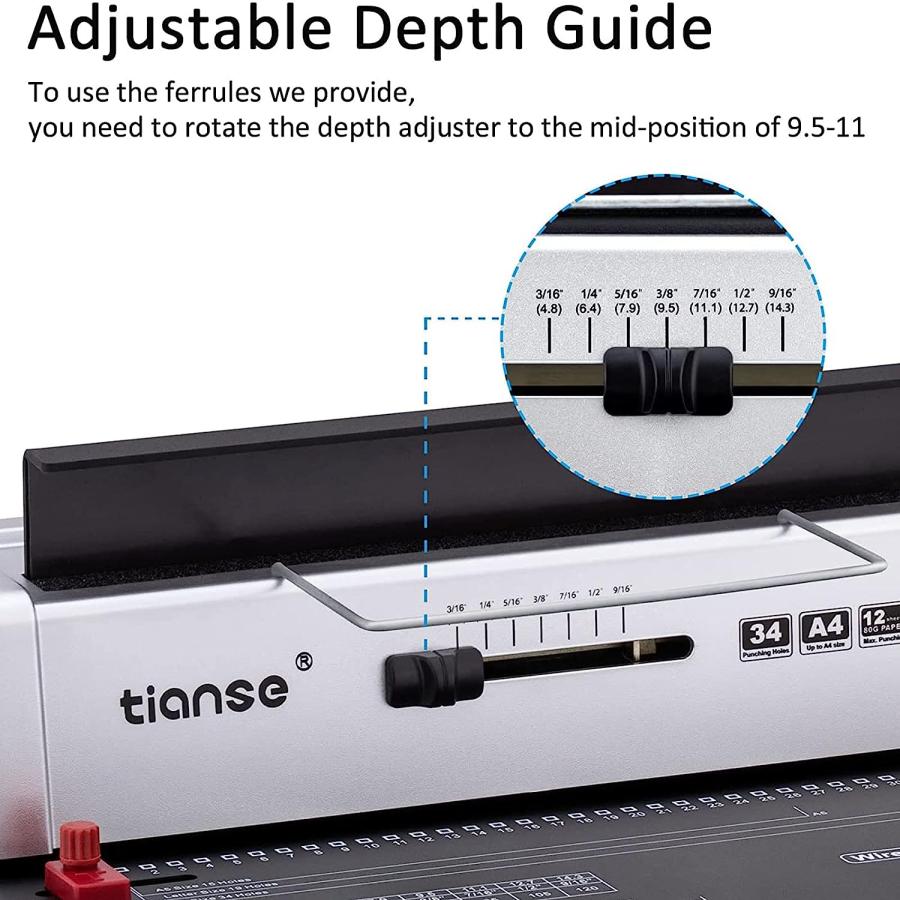 TIANSE 結束マシン ワイヤーバインダーマシン 34 正方形サイズの穴 パンチング 120シート バインド 12シート ブックメーカー 頑丈な金属構造 8インチのワイ - 4