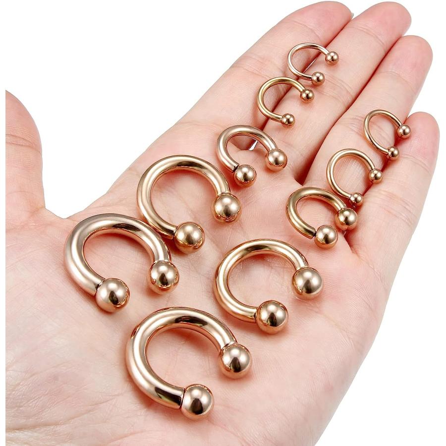 【並行輸入品】Hoeudjo ラージセプタムリング 14G 12G 8G 6G 4G PAリング 内部スレッドボール 蹄鉄バーベル イヤーゲージ ストの画像