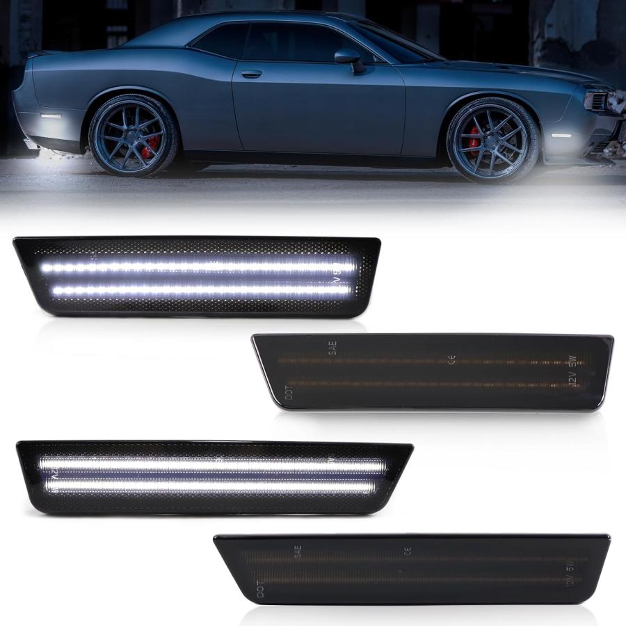 FetonAuto スモークレンズ ホワイトLEDサイドマーカーライト Dodge Challenger 20082014 Dodge