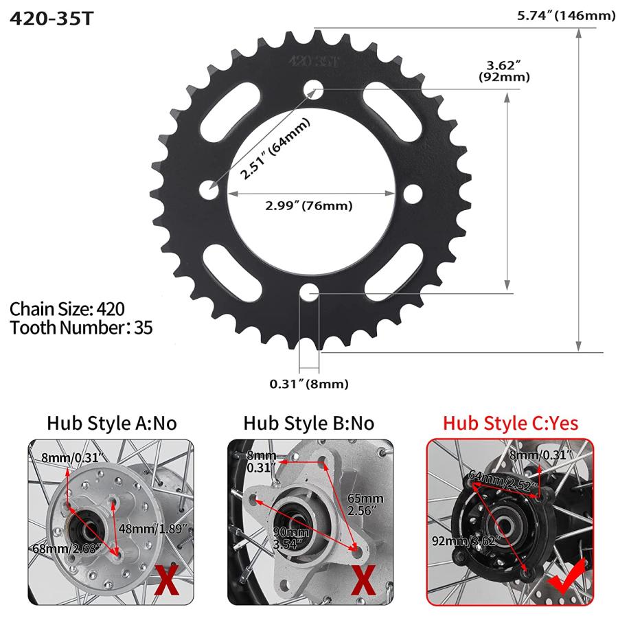 【並行輸入品】RUTU 420 チェーン スプロケット リアスプロケット 35歯 76mm 中国 50 70 90 110 125 140cc 150_1