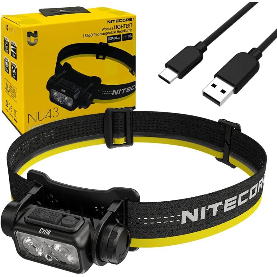 Lampe Frontale Nitecore NU43 1400 Lumens - Batterie 3400mAh USB-C, Légère 116g, Idéale Randonnée Et Travail