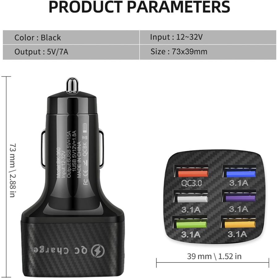 Amiss 車用充電器アダプター 6USBマルチポート 高速充電器 QC3.0ポートと5ポート付き 車内アクセサリー iPhone 並行輸入｜dep-dreamfactory｜02