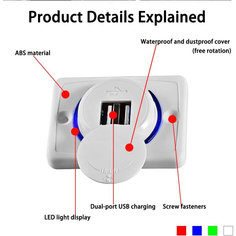 【並行輸入品】パネルデュアルUSB車用充電器ソケット 3.1A電源コンセント キャップ付き デュアルポート 12V-24V クイックカーチャージャーアの画像