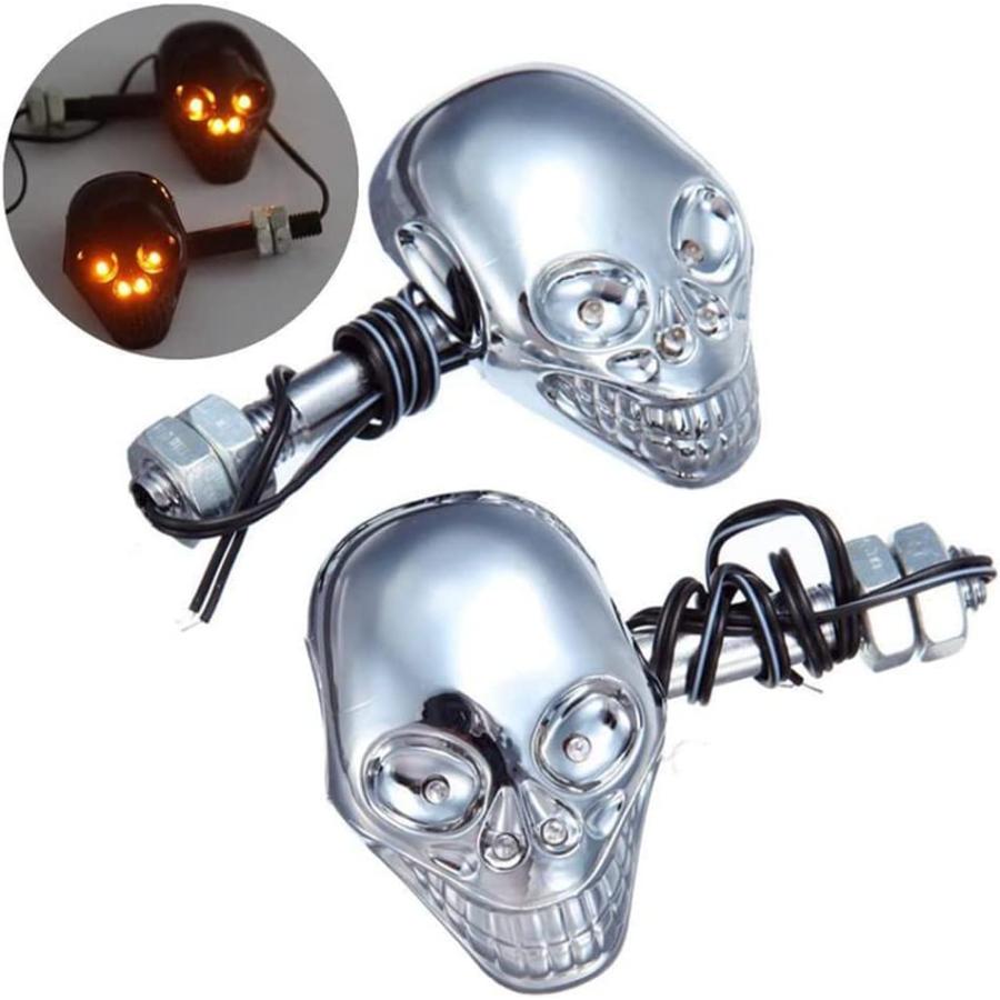 【並行輸入品】VVEDIK 2PCS Skull Head Turn Signal 12V Flashing Turn Signals Motorcyの画像