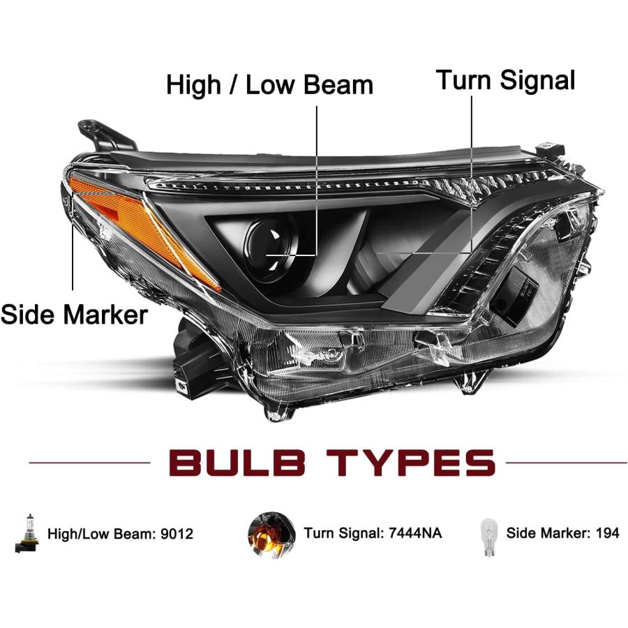 【並行輸入品】JSBOYAT プロジェクターヘッドライトアセンブリ 交換用 2016-2018 トヨタ RAV4 ハロゲンヘッドランプ ドライバーと助の画像