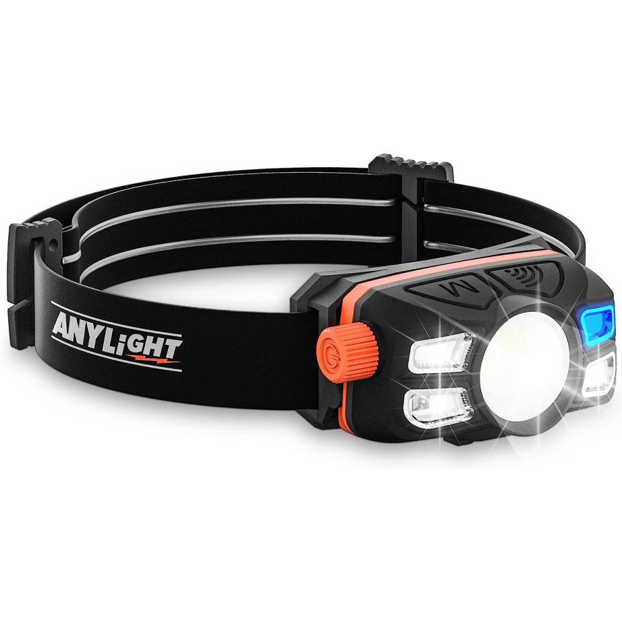 Anylight Rechargeable LED Headlamp with Stepless Dimming and Motion