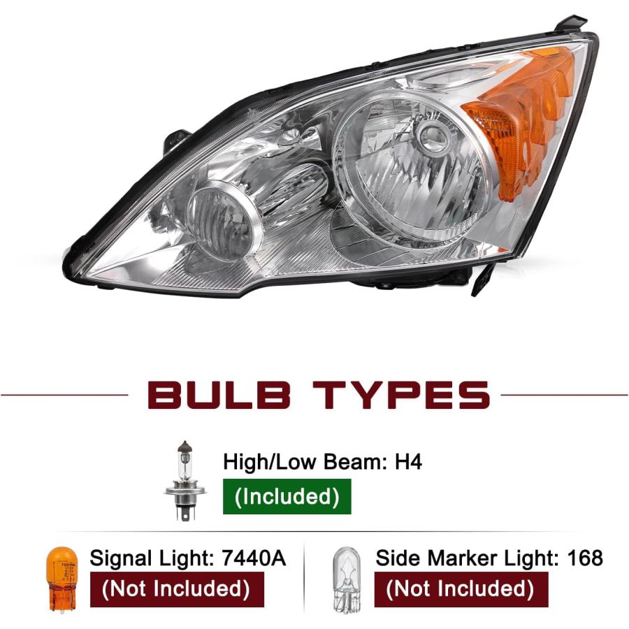 【並行輸入品】JSBOYAT ヘッドライトアセンブリ 交換用 07-11 ホンダ CR-V ドライバーと助手席側クロムハウジング アンバー リフレクタ