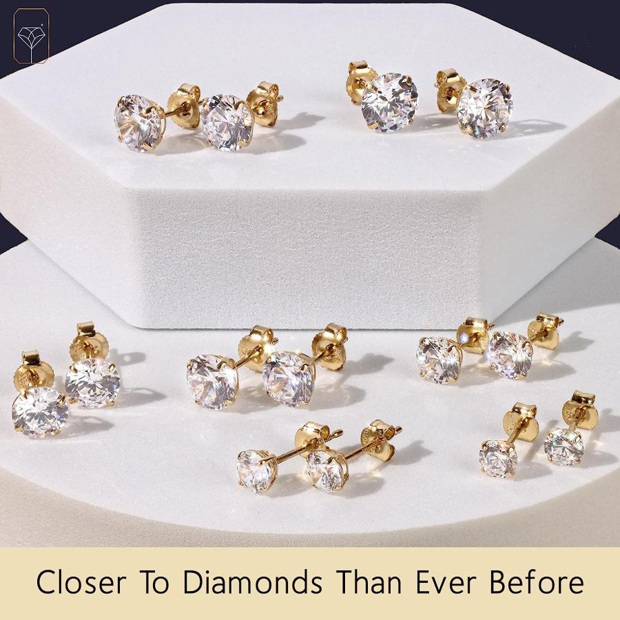 【並行輸入品】MAX + STONE 14K ゴールド AAAAA ベスト キュービックジルコニア ピアス スタッド | ラウンド ブリリアント CZ_1