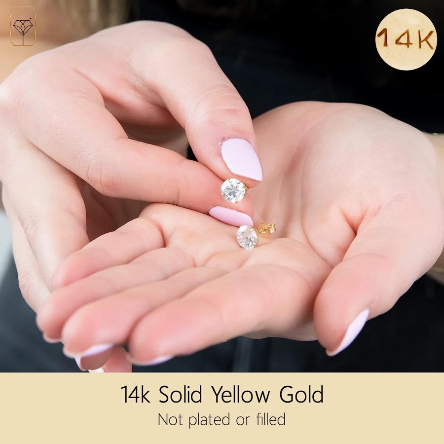 【並行輸入品】MAX + STONE 14K ゴールド AAAAA ベスト キュービックジルコニア ピアス スタッド | ラウンド ブリリアント CZ_3