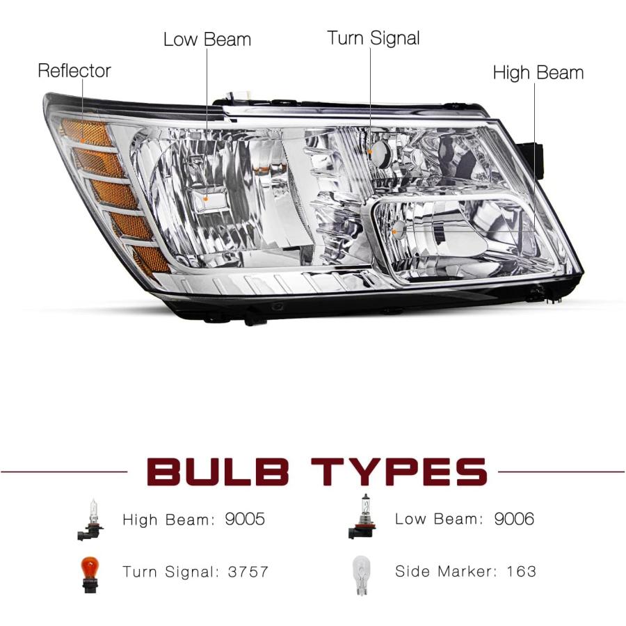 【並行輸入品】JSBOYAT ヘッドライトアセンブリ交換用 2009-2020 Dodge Journey交換用 OEヘッドランプ ドライバーと助手席