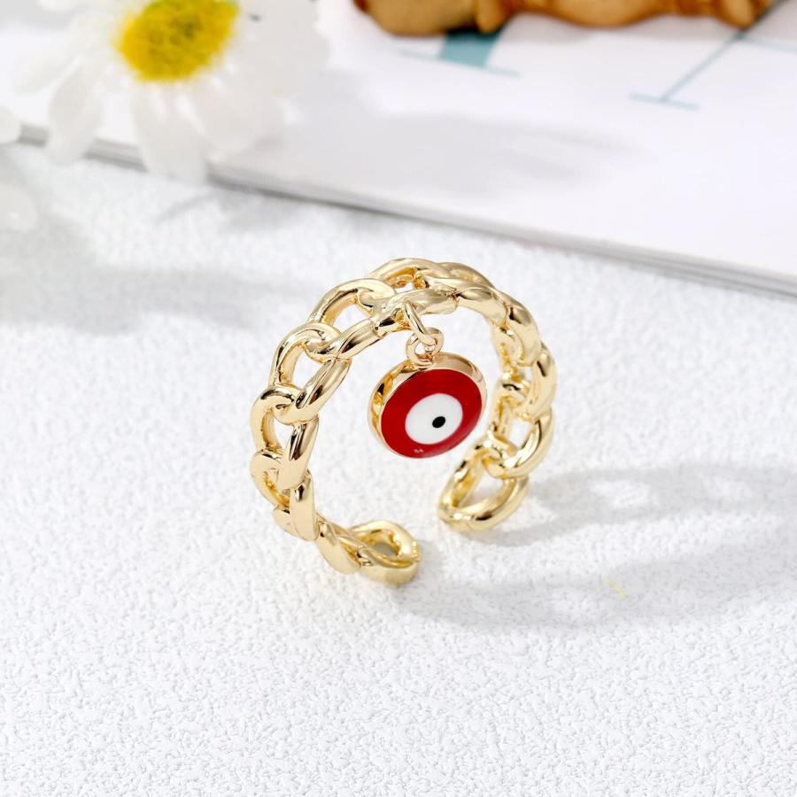 【並行輸入品】Dudodoo Fashion Chain Evil Eye Pendant Open Ring For Women Couple Fi_2