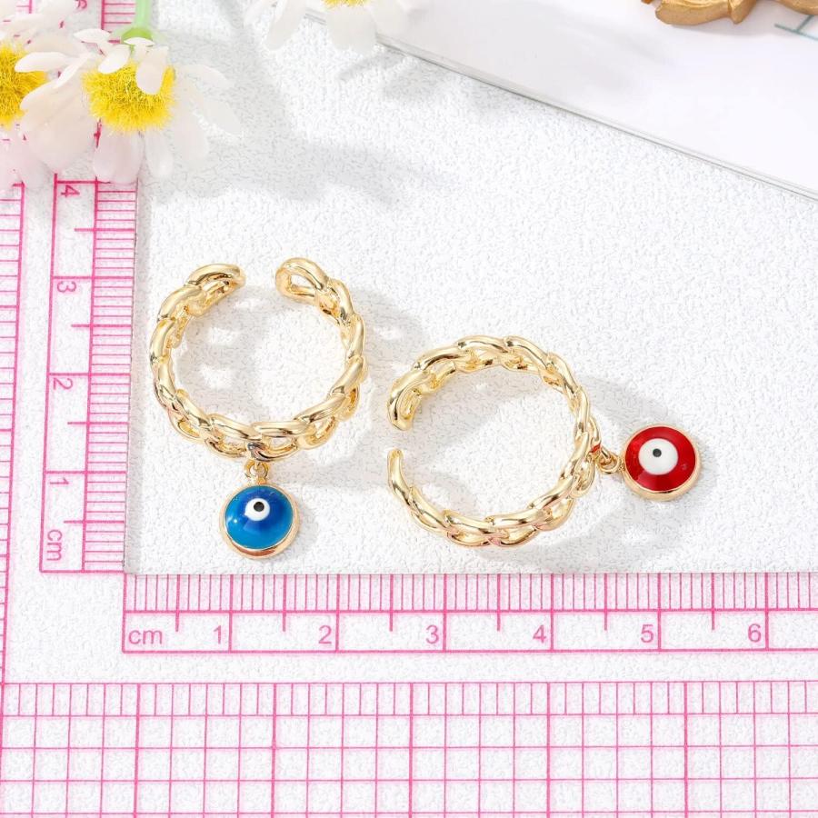 【並行輸入品】Dudodoo Fashion Chain Evil Eye Pendant Open Ring For Women Couple Fi_4