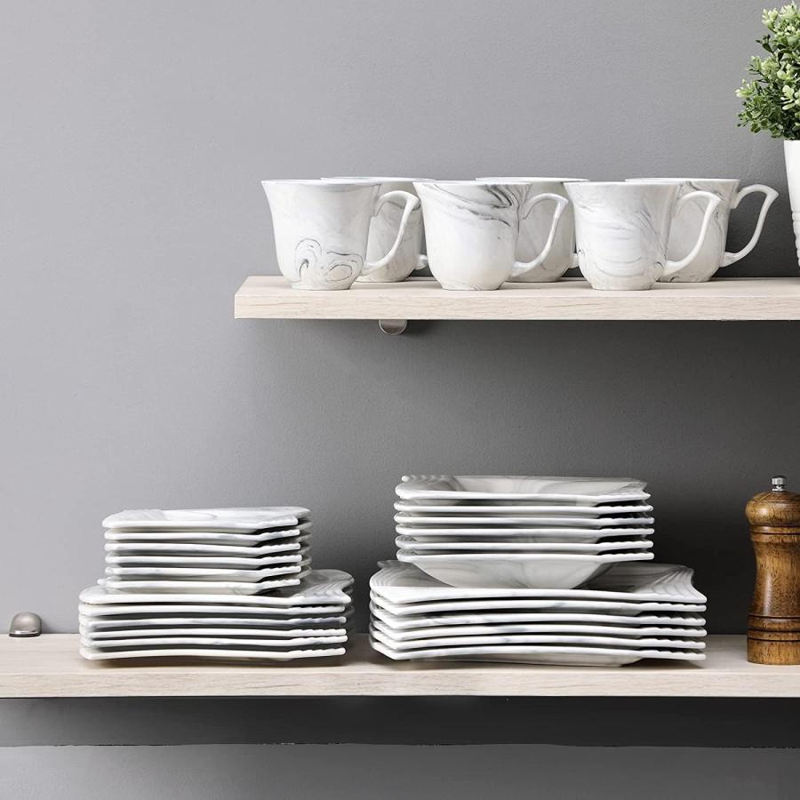 並行輸入品】Marble Grey Dinnerware Sets 30 Piece Square Dinnerware
