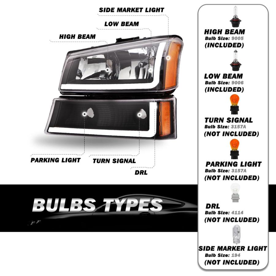 【並行輸入品】SOCKIR 4個 LED DRL ヘッドライトアセンブリ 曇らない 2003-2006 Chevy Avalanche/Silvera_1