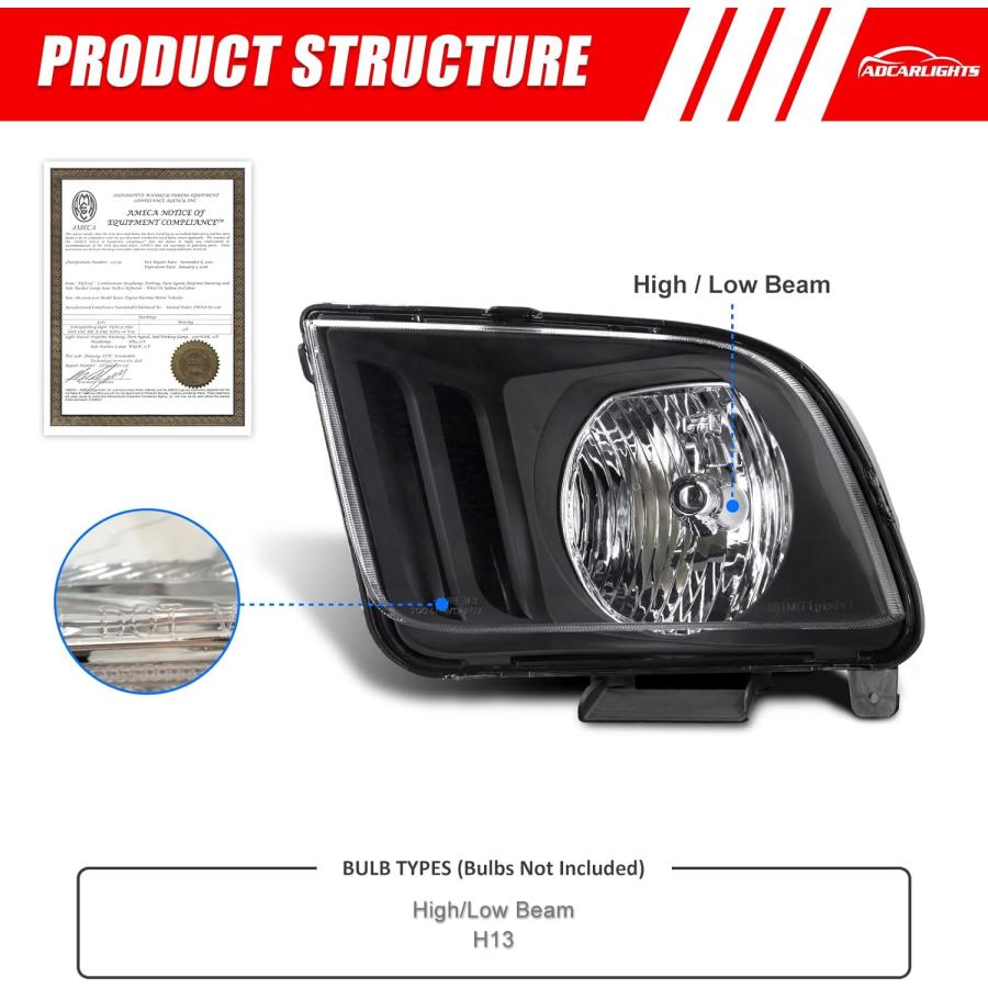 並行輸入品】ADCARLIGHTS 2005-2009 フォード マスタング ヘッドライト