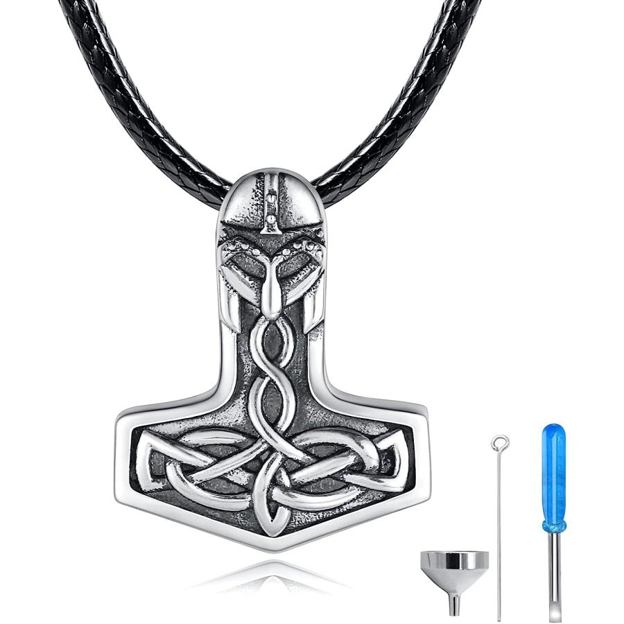 Viking Thor ハンマーネックレス スターリングシルバー ケルトノット 火葬 骨壺ペンダント Mjolnir ジュエリー 北欧