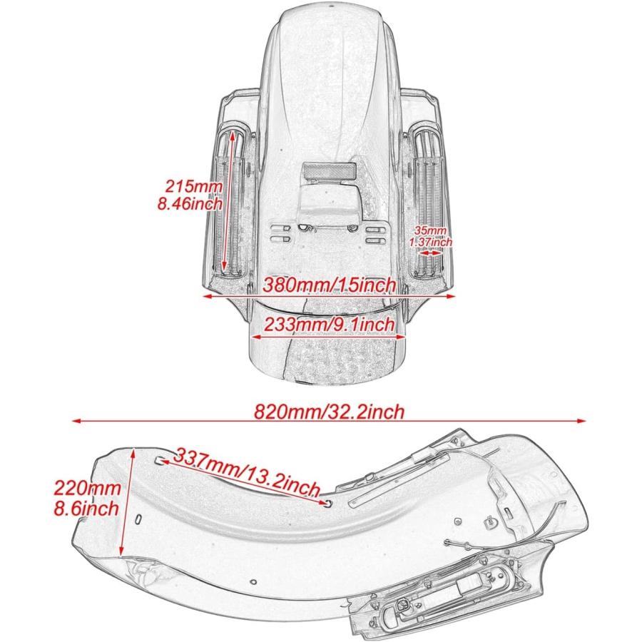 【並行輸入品】PURZI Motorcycle Fender Motorcycle LED CVO Style Rear Mudguard Systeの画像