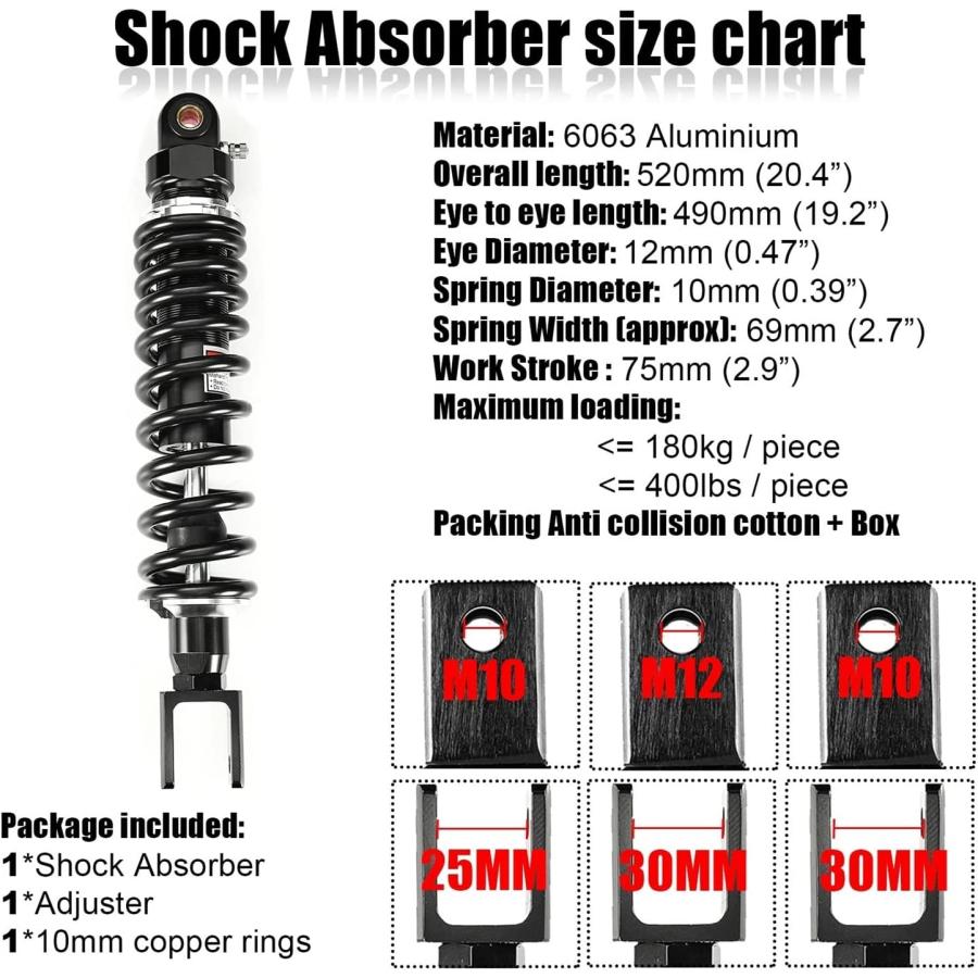 【並行輸入品】WEISRE 490mm Spring 10mm Fork Head Strong Motorcycle Shock Absorber