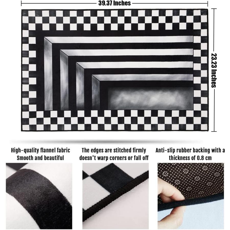 3D Vortex Illusion Square Rug Outdoor Mat Black and White Checkerboard Trap Floor Mat Decor Indoor Carpet Vortex Rug16X24inchs　並行輸入品｜dep-dreamfactory｜02