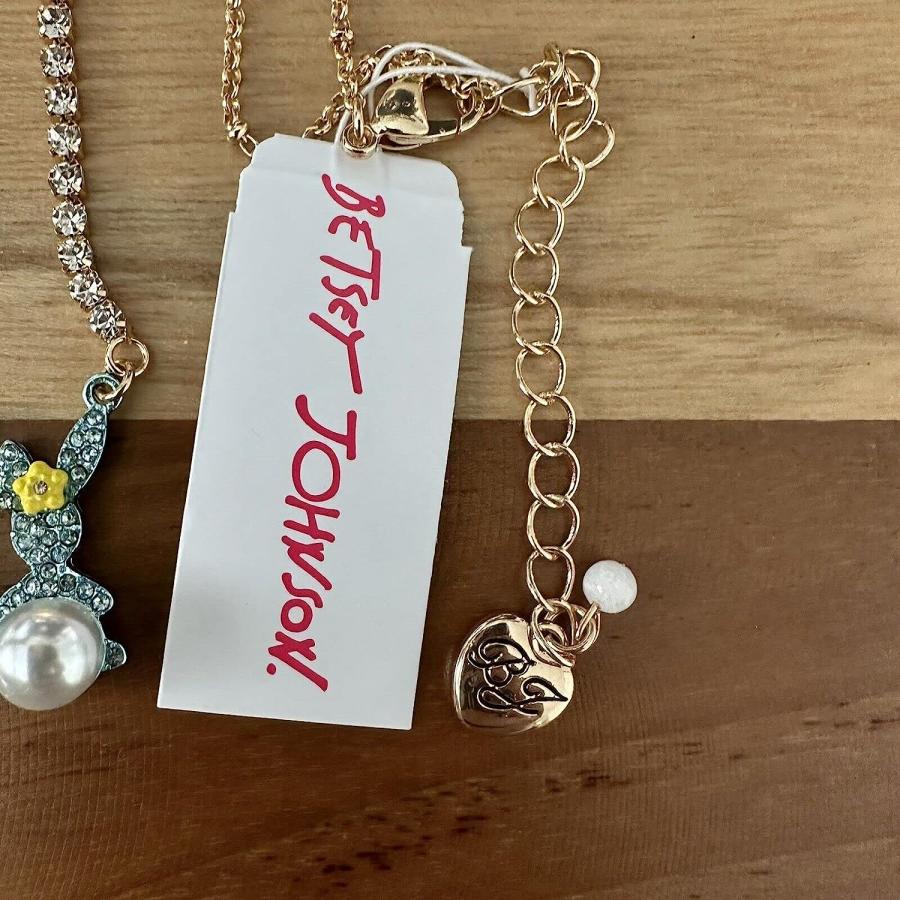【並行輸入品】Betsey Johnson ゴールドトーン ブルークリスタル バニーテール トリオ フェイクパール フラワーネックレス イースターギフ_2