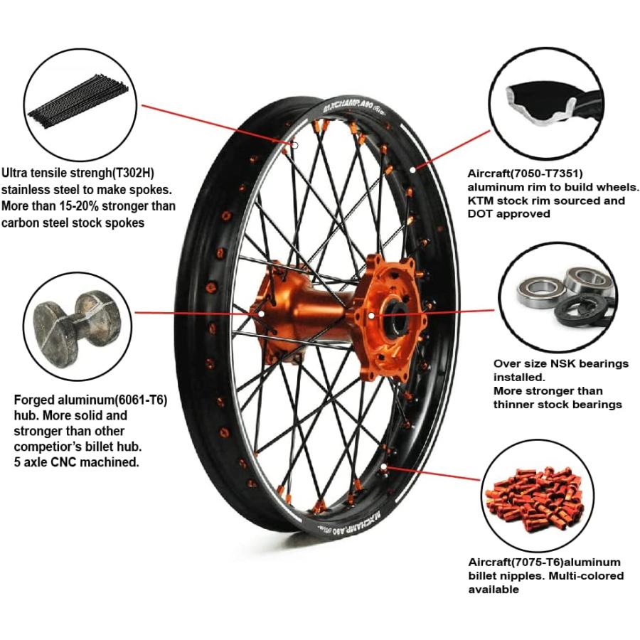 【並行輸入品】MXCHAMP A90 CarbonMarix Dirt Bike Wheels Set-21inchX1.6inch/19inchX2_2