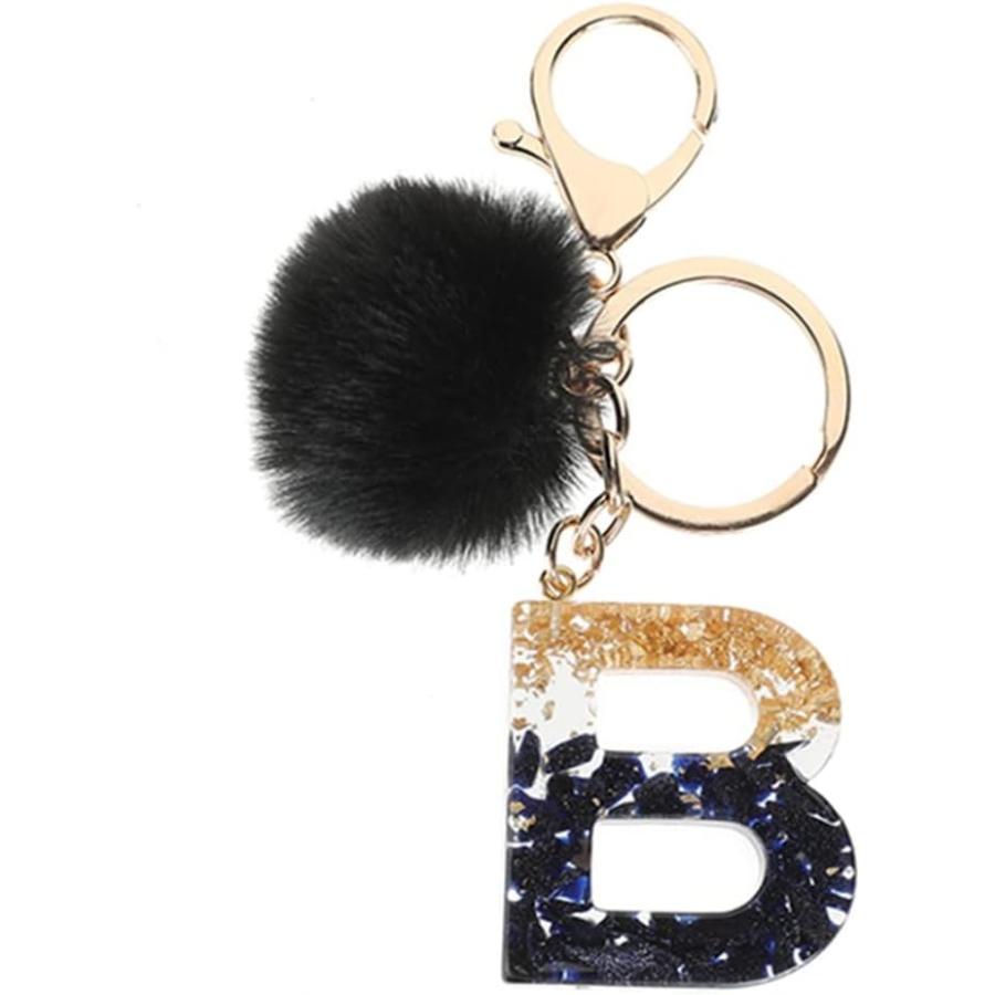 【並行輸入品】SXNBH Black Pom Pom Alphabet Keychain English Alphabet Key Ring Glitの画像