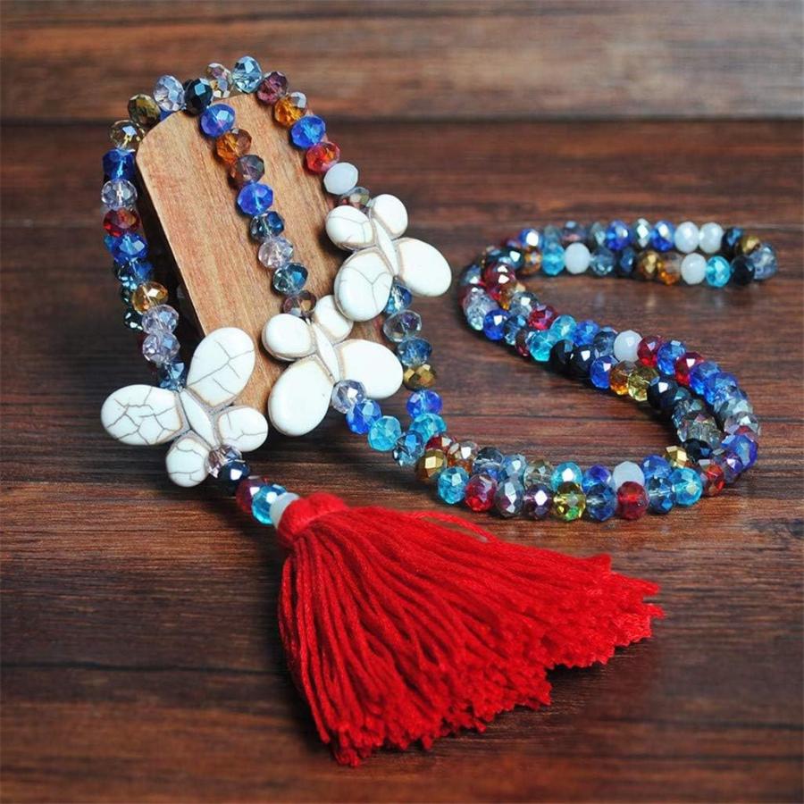 OITTO Necklaces Women Tassel Crystal Beads Pendant Bohemian