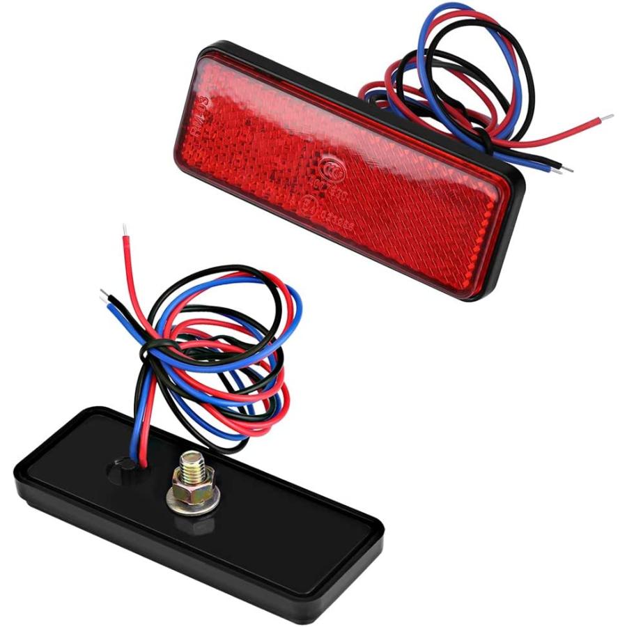 Universal LED Rectangle Reflectors  LED Reflector Tail Brake Light Stop Lamp  Rear Reflector for Motorcycle Scooter Moped (Red Shell Red Light)