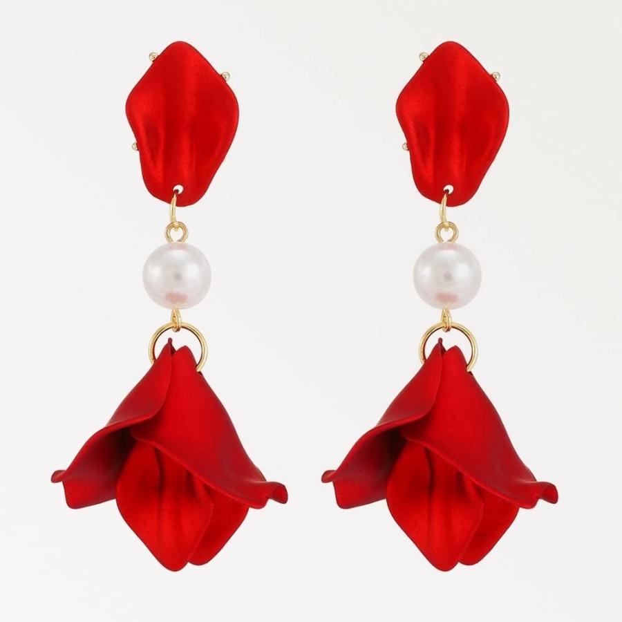 【並行輸入品】HNKDD Red Dangle Drop Earrings for Women Girl Design Flower Cross Geの画像