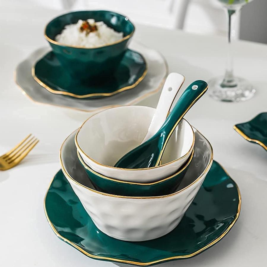 DREANNI Dinner Set for Family Party  Hotel Restaurant  52 Pcs Dinnerware Sets  Nordic Style Tableware Set with Plates Dish and Bowls  Green White C｜dep-dreamfactory｜02