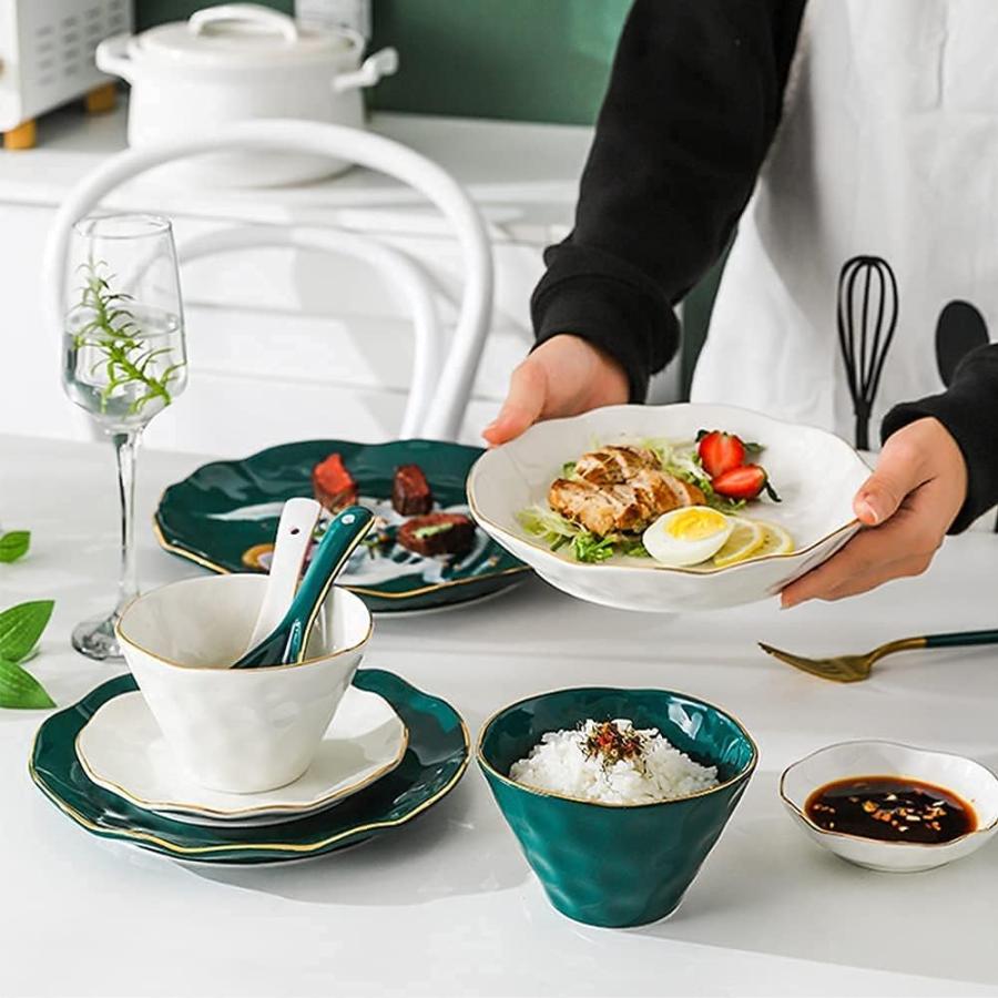 DREANNI Dinner Set for Family Party  Hotel Restaurant  52 Pcs Dinnerware Sets  Nordic Style Tableware Set with Plates Dish and Bowls  Green White C｜dep-dreamfactory｜03