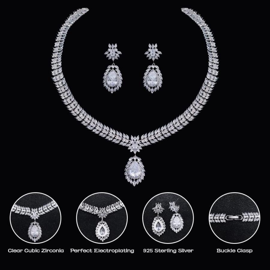 【並行輸入品】Jorsnovs CZ Teardrop Silver Necklace Earrings for Bride Jewelry Set_3