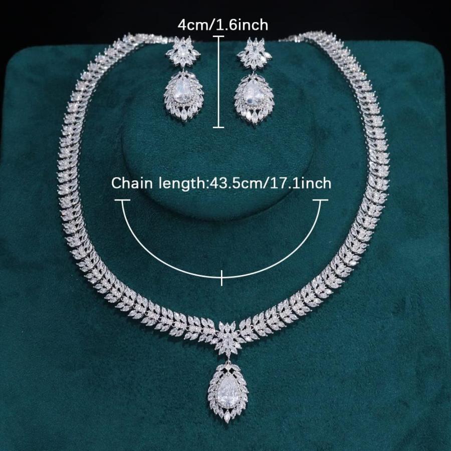 【並行輸入品】Jorsnovs CZ Teardrop Silver Necklace Earrings for Bride Jewelry Set_4