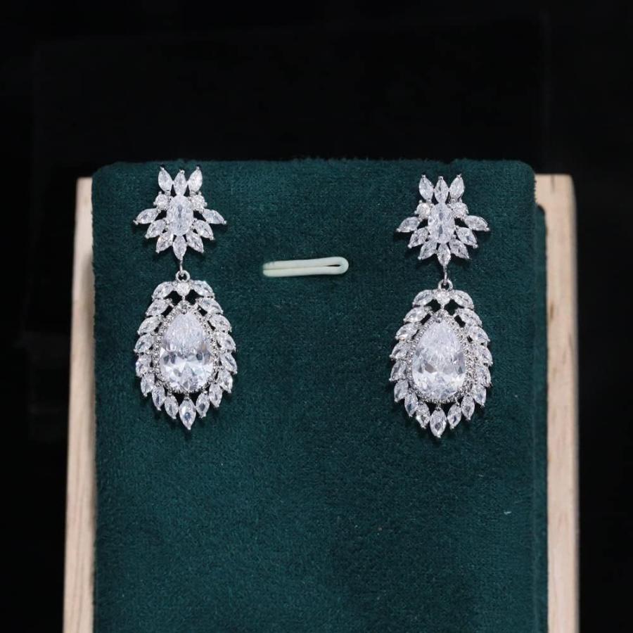 【並行輸入品】Jorsnovs CZ Teardrop Silver Necklace Earrings for Bride Jewelry Set_6